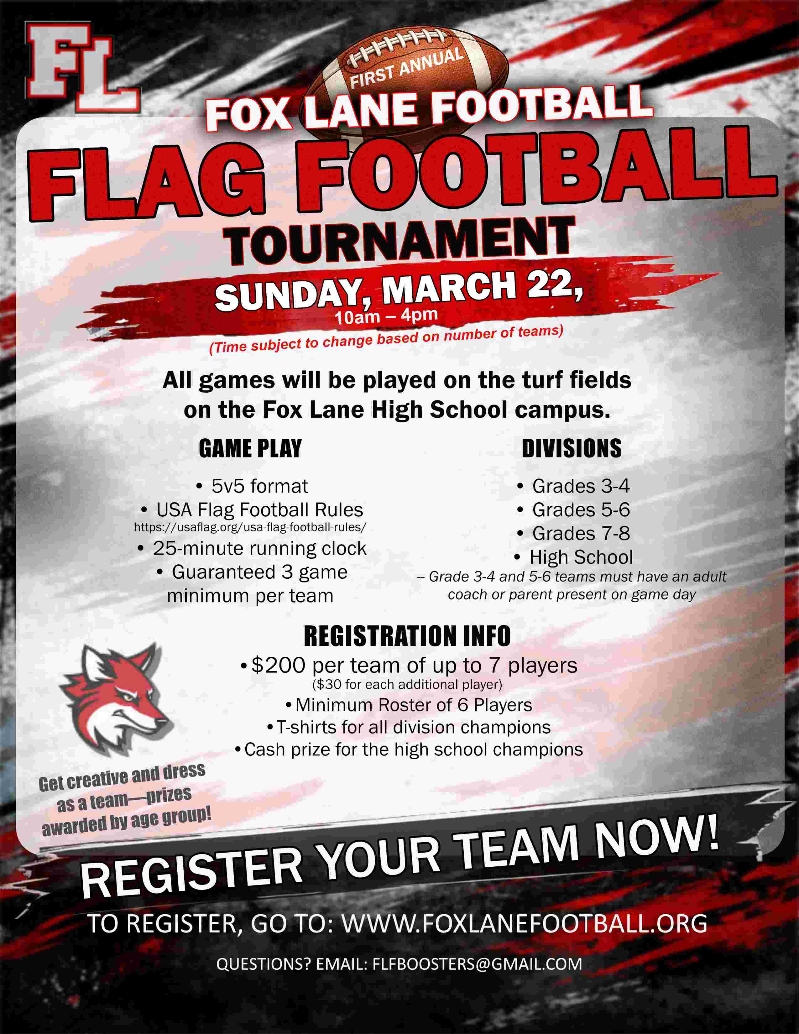 Fox Lane Flag Football Tournament Flyer